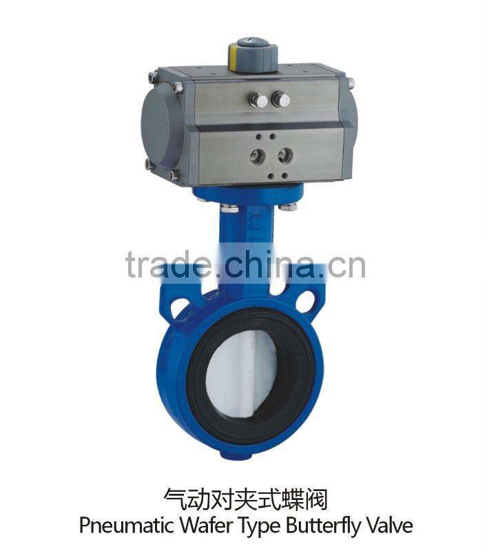 pneumatic butterfly valve lining PTFE or PFA with rack and pinion type pneumatic actuators,double action and spring return