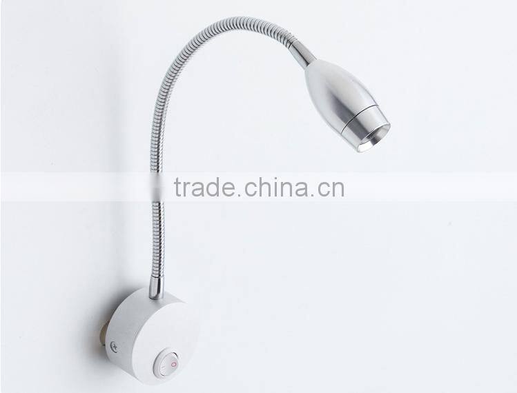 3W Hotel Reading Lamp LED wall light bedside reading lamp with flexible gooseneck on/off switch