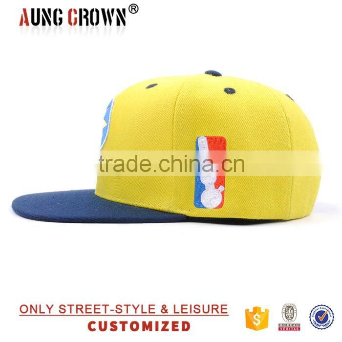 casual embroidery flat bill yellow snapback cap