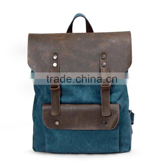 Men Soft Canvas Backpack with real Leather