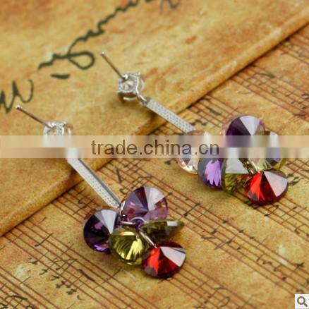 JINSE Big Beautiful Colored Stone Dangle Earrings