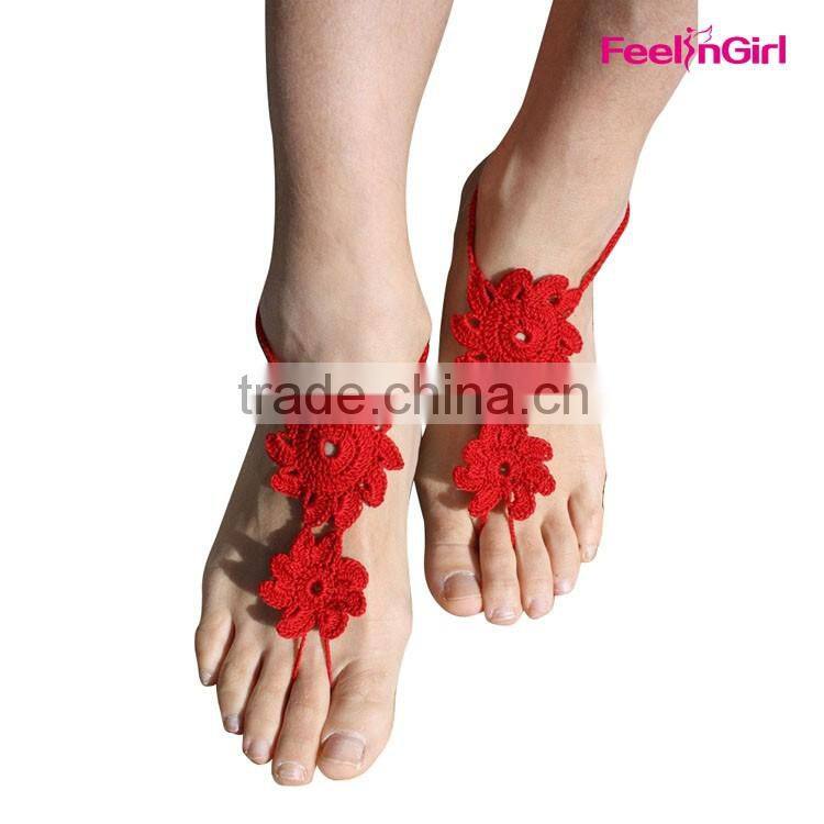 new design wedding crochet barefoot sandals