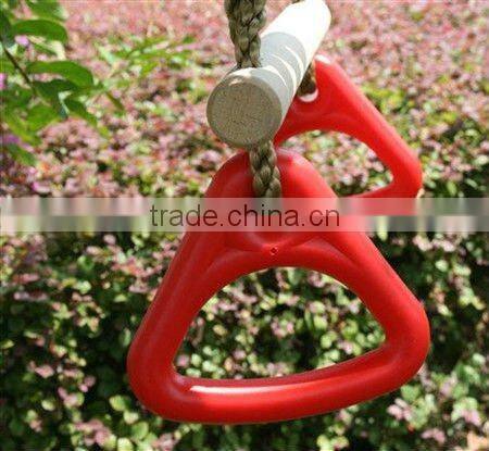 wooden trapeze bar swing with triangle rings