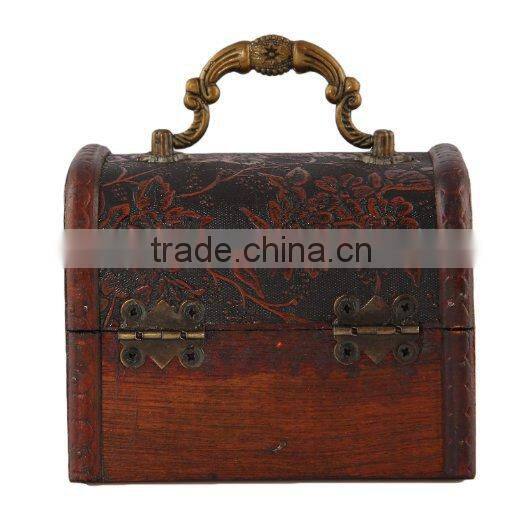 Antique Wooden Embossed Flower Pattern Jewelry Box Storage Organizer Pack of 2