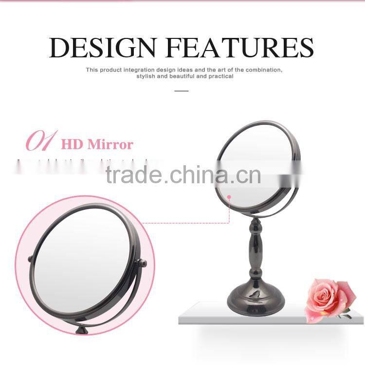 Desktop magnifying antique nickel mirror