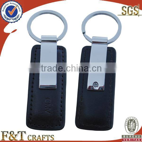 zinc alloy plain real leather custom shape keychain with strap for men