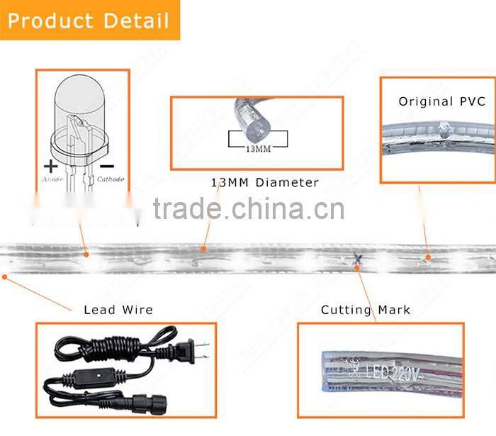Manufacturer of 100M Amber Color Decoration LED Rope Light