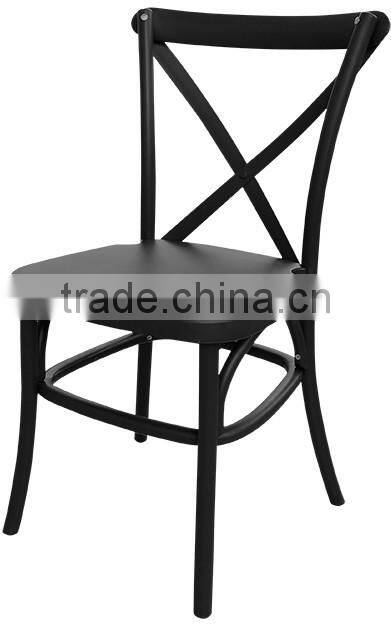 Stackable Factory Direct Resin Cross Back Chair with Metal Core Piping Resin Restaurant Dining Chair