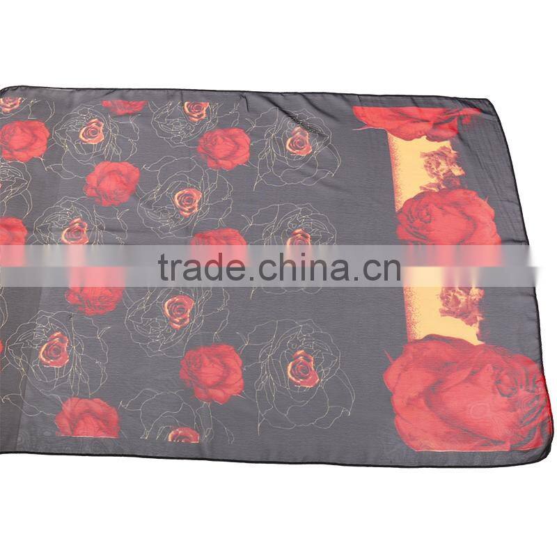 2015 Fashionable Rose Flower Chiffon Scarf Whole Sale - In Stock