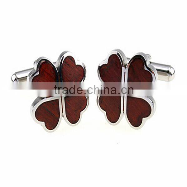 Custom round stainless steel Wood Keyhole Cufflinks with logo
