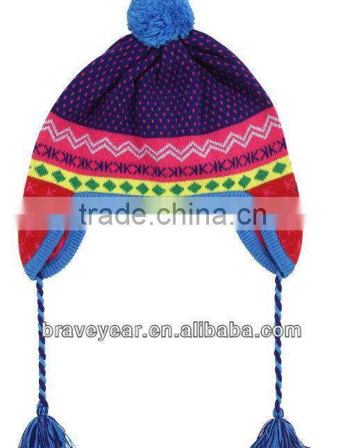 funky knitted hat with tassels and earmuff