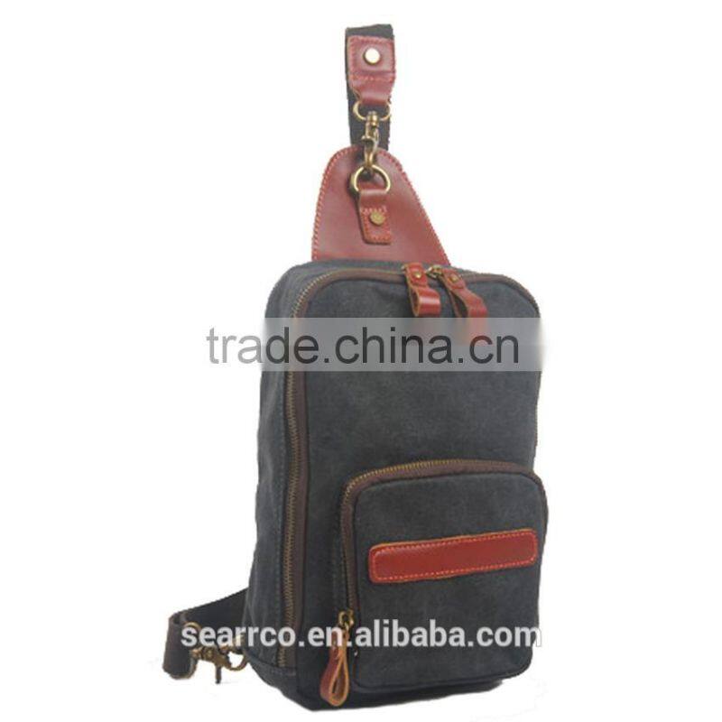 Customized men casual cross body sling canvas chest shoulder bag in china