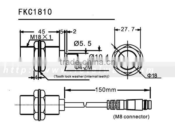 FKC series Capacitive Sensor, M12/M18/M30 Teflon Housing, Chemical and Corrosion Resistance, Four-wire Type Offered.