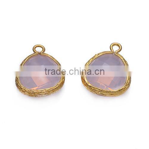 Wholesale Jewelry Supplies Glass Pendant Charm16x13 mm Silver or Gold Plated Bezel Gemstone Pendant