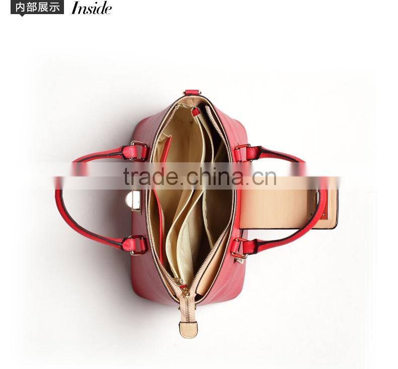 Red lock closure ladies bag hard leather women tote made in china