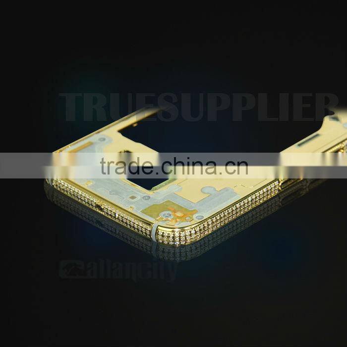 New design for Samsung gold middle plate with diamond for samsung galaxy s6 black housing