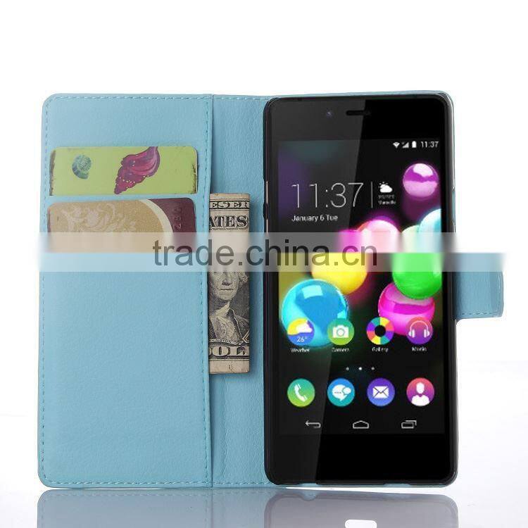 2015 Stylish Stand Wallet Lychee Leather phone cases for wiko highway pure wholesale