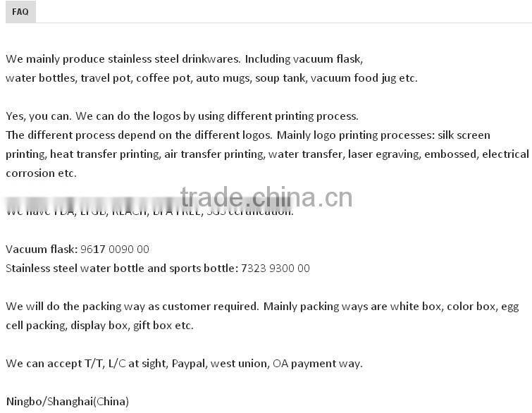 750ml flask BPA free stainless steel insulated vacuum flask water bottle