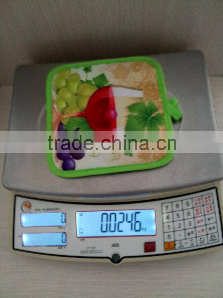 bright green color photo printing polyester (twill) 25g pot holder 55g glove kitchen set