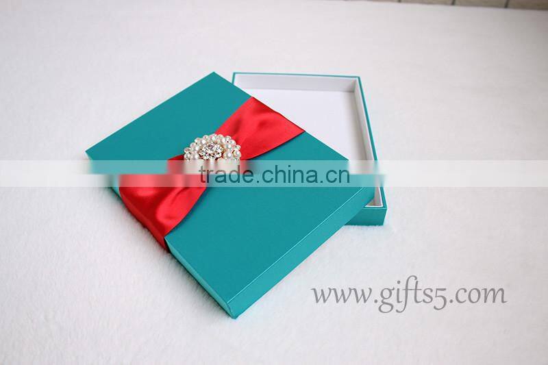 Custom Handcraft blue wedding invitations silk box