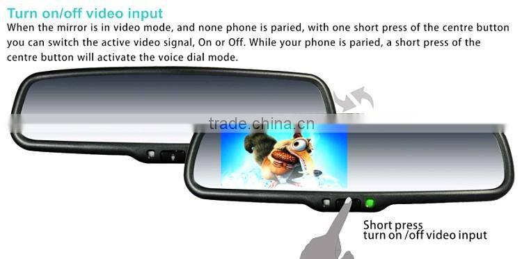 Handsfree car kit Bluetooth Car Rearview Mirror with back up display