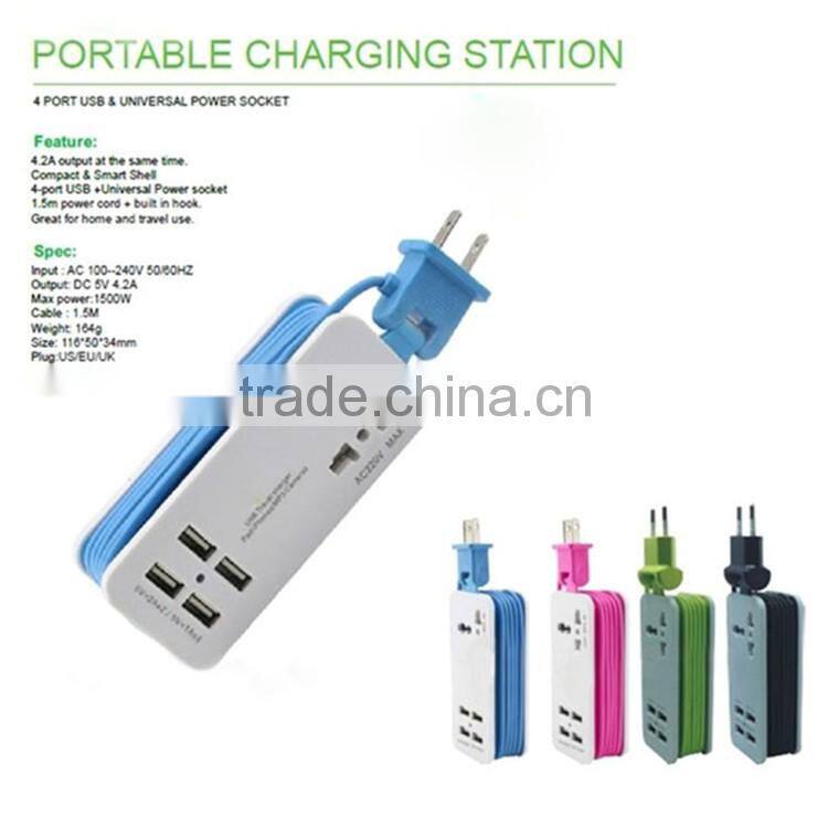 2015 hot new compactable 5V 4.2A 4 ports universal wall socket usb charger
