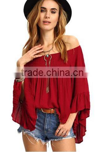 Women's Off the Shoulder Bell Ruffle Sleeve Top Blouse