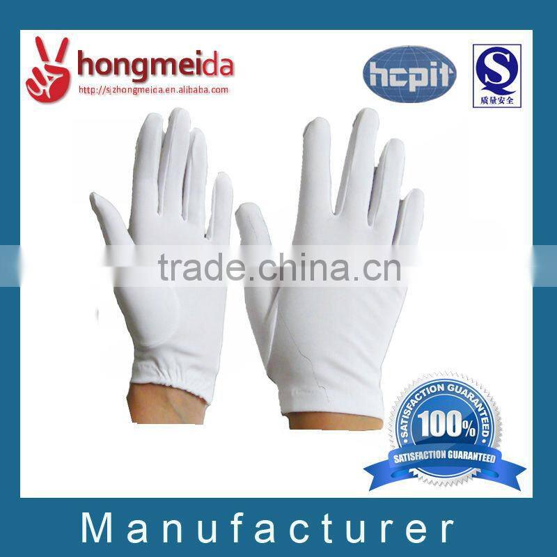 white cotton marching band gloves with snap button