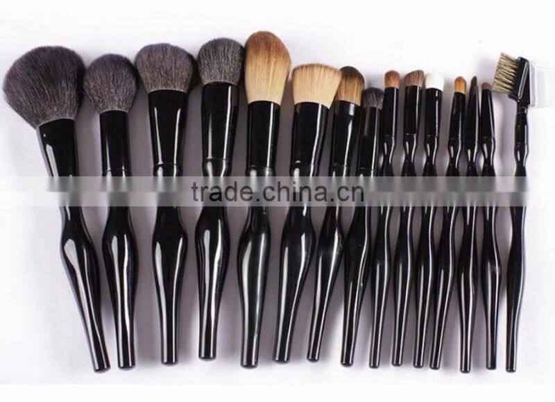 New style!High quality 15 pieces plastic handle professional makeup brush set black synthetic hair make up brushes