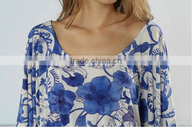 Womens Fashion Blue White Porcelain Beach Dress Vintage Retro Fashion Casual Swimsuit Bikini Cover Skirt