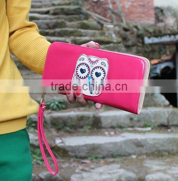 New Fashion Pu Leather Wallet Women And Girl Cute Owl Wallet Purse Handbag 2015