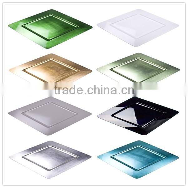 silver cheap plastic square charger plate decorative gilded dry fruit tray/square sliver charger plates