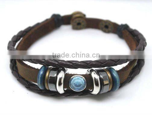 snap fastener bracelet/Brown cowhide bracelet