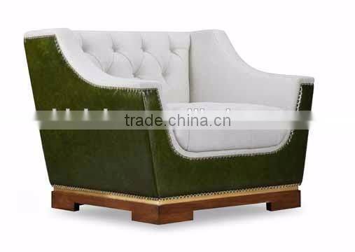 American concise design solid wood frame fabric seat genuine leather back living room sofa set