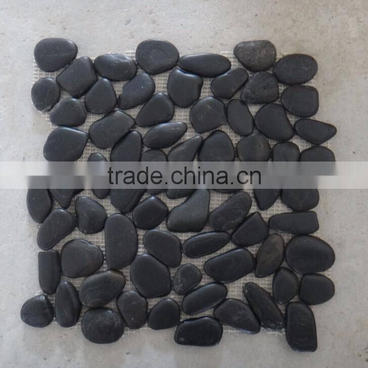 natural polished balck pebble meshed tile