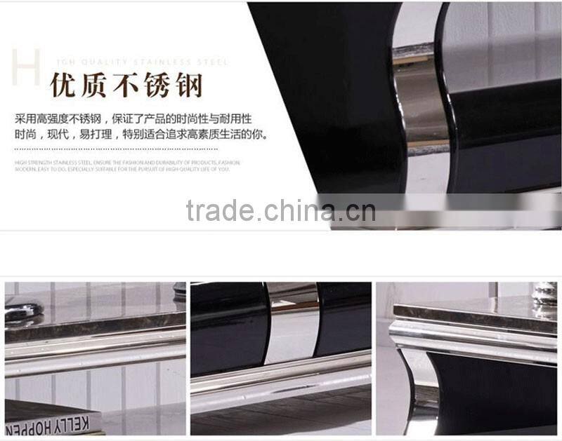 hot selling royal luxury high gloss stainless steel TV stand/cabinet design E1073 black