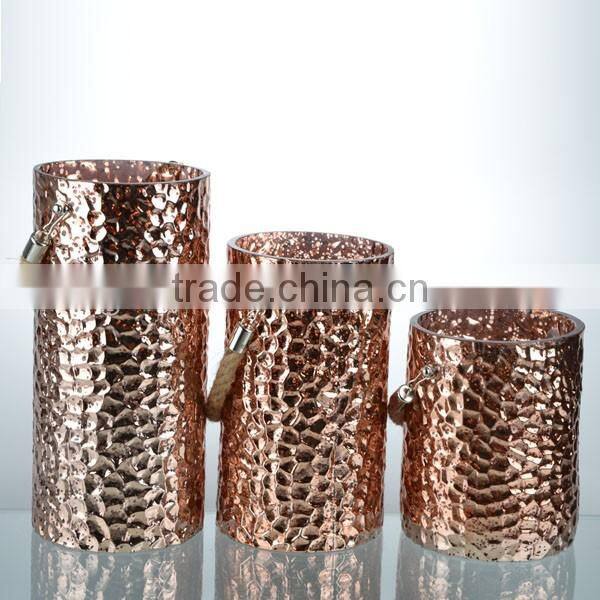 2-tier rose gold staight cylindrical glass hurricane check with hemp rope decal