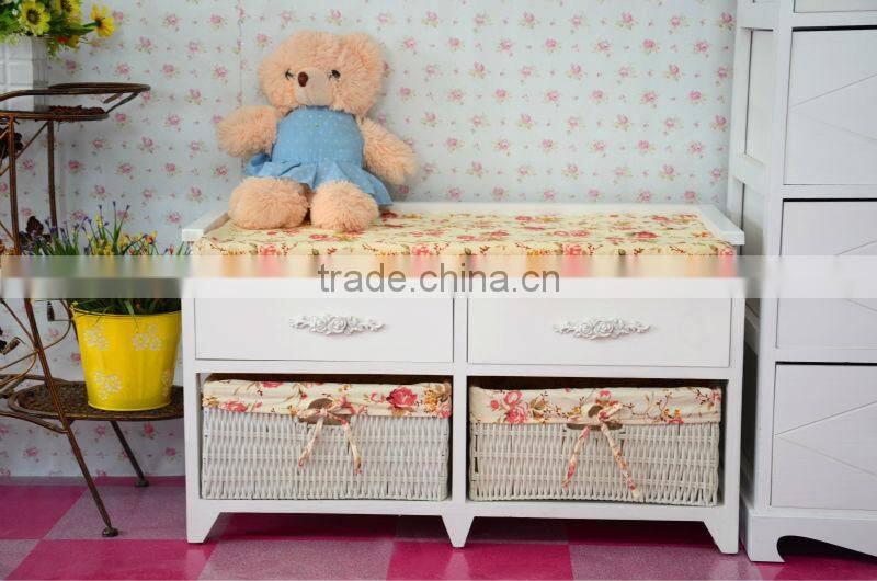 2015 popualr Wooden cabinet with wicker drawers