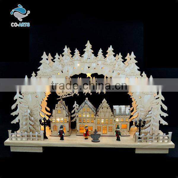 China supplier battery charge house shaped wooden decoration light