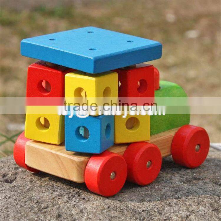 New design toddlers building blocks wooden pull train toy W05C072
