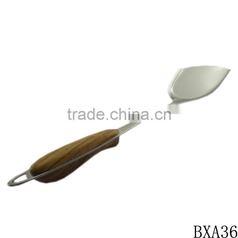 Professional stainless steel cooking spatula with wood handle