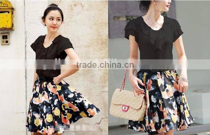 NEW 2015 Spring Summer New Women Clothing Girl Casual Bow tie Short Sleeve Chiffon Blouse & Shirt Office Lady Ruffles Formal Top