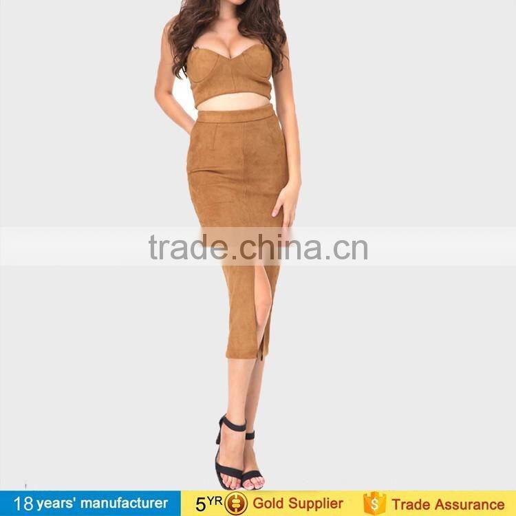 2017 sexy women long sleeve bodycon two piece dress club wear prom crop top blouse and long skirt