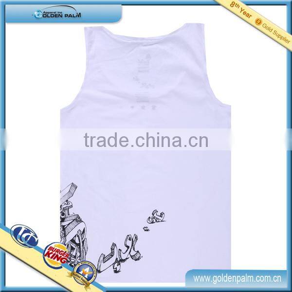 100% Cotton pure white with nice printing for boys and girls tank tops