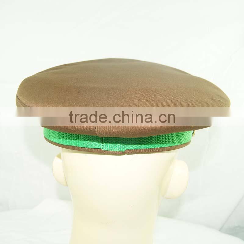 brown army hat with green ribbon for military use cap