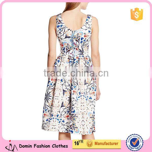 Women's Concealed Back Zip Round Neckline Printed Fit and Flare Dress