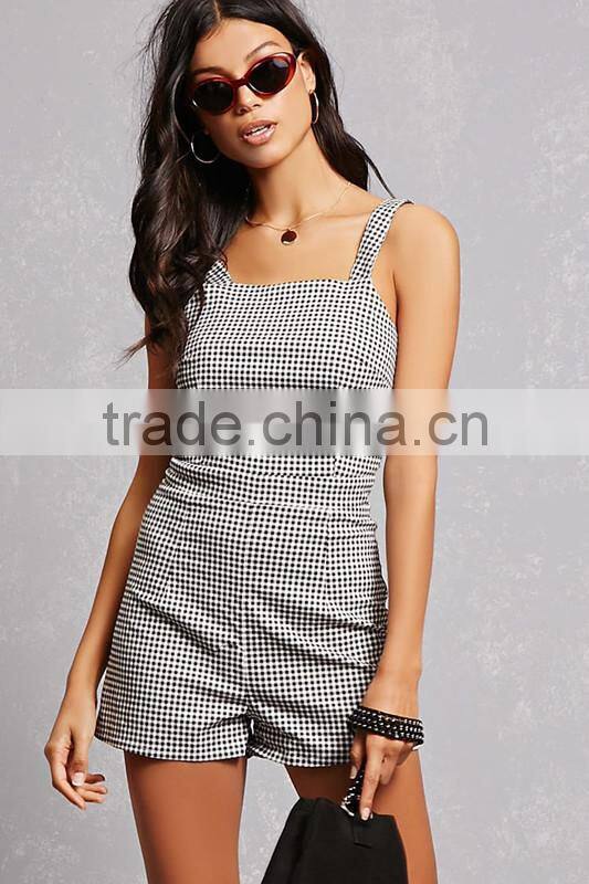 Fashion Ladies Plaid Printing Short Cami Womens Romper