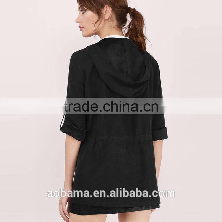 women casual 2017 New Type ladies long sleeve style black anorak