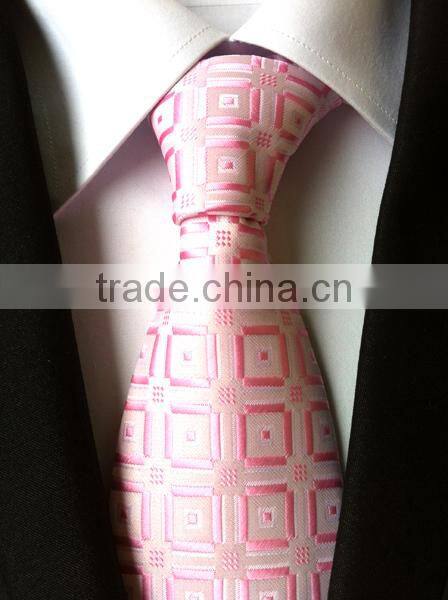 HDYF-43 Pink dotted and checked polyester neck tie for men