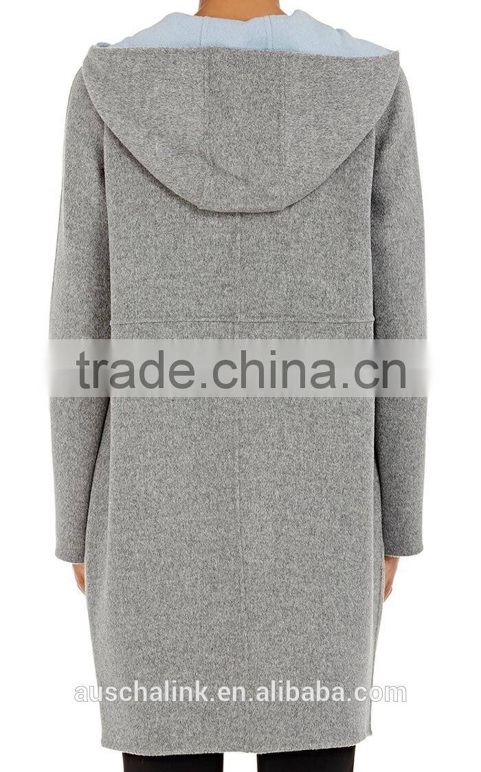 OEM service outdoor winter 100% wool grey long hooded wool coats
